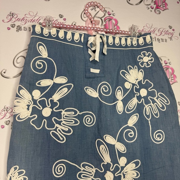River woods skirt corset lace up tie ribbon embroidered floral flowers denim - Picture 2 of 13